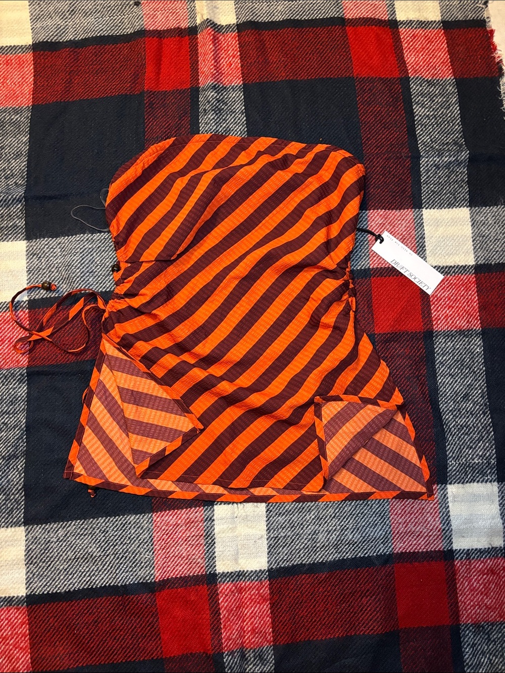 Girls Striped Orange and Brown Strapless Women’s Top